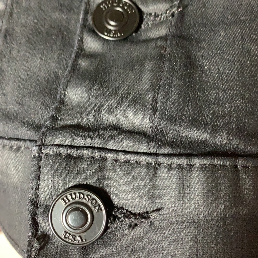 Rare HUDSON jean’s black & red buffalo check denim Jean Jacket Sz S Stretch - Picture 11 of 13